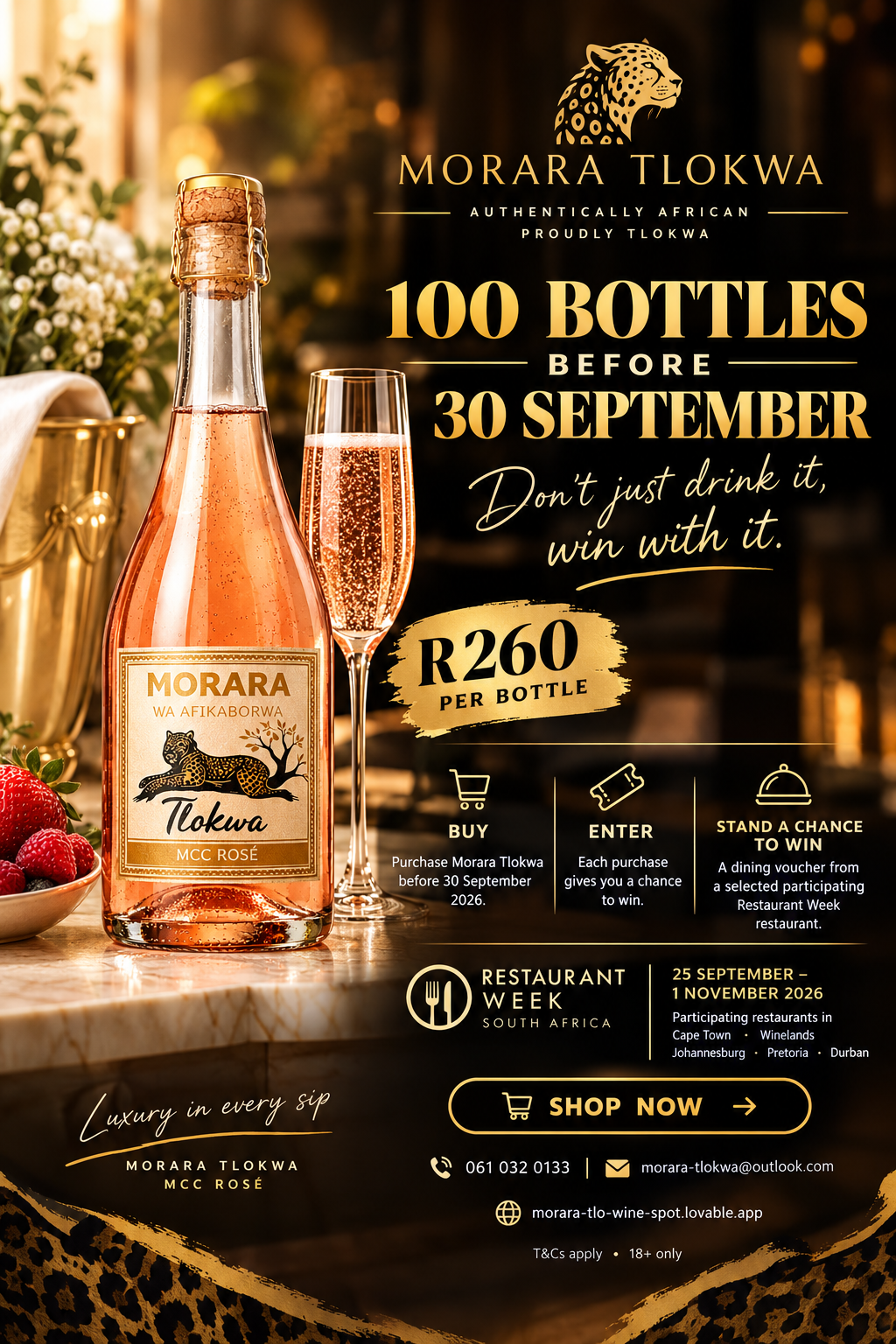 Morara Tlokwa MCC Rosé — 100 Bottles Before 30 September campaign, R260 per bottle